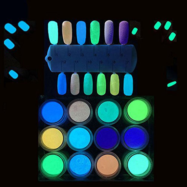 MEILINDS Night Fluorescence Pigment Ultrafine Glitter Glow Powder Nail Art Dust Glow in The Dark Powder Luminous Decor Tip Beauty Tool 12 Colors
