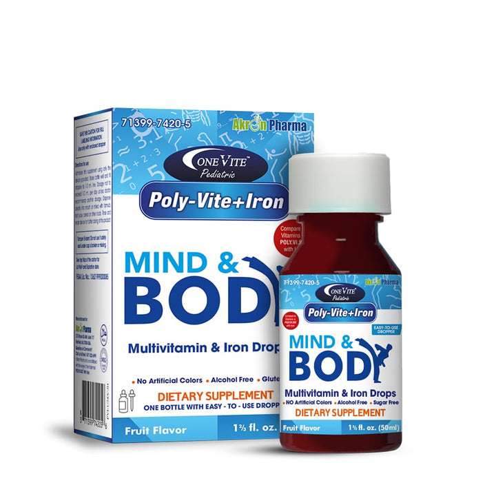 Poly-Vite+Iron Multivitamin Iron Drops for Infants & Toddlers – Supports Strong Growth, Brain Development, Immune Health – No Artificial Colors, Gluten-Free, 50mL Dropper Bottle by One Vite