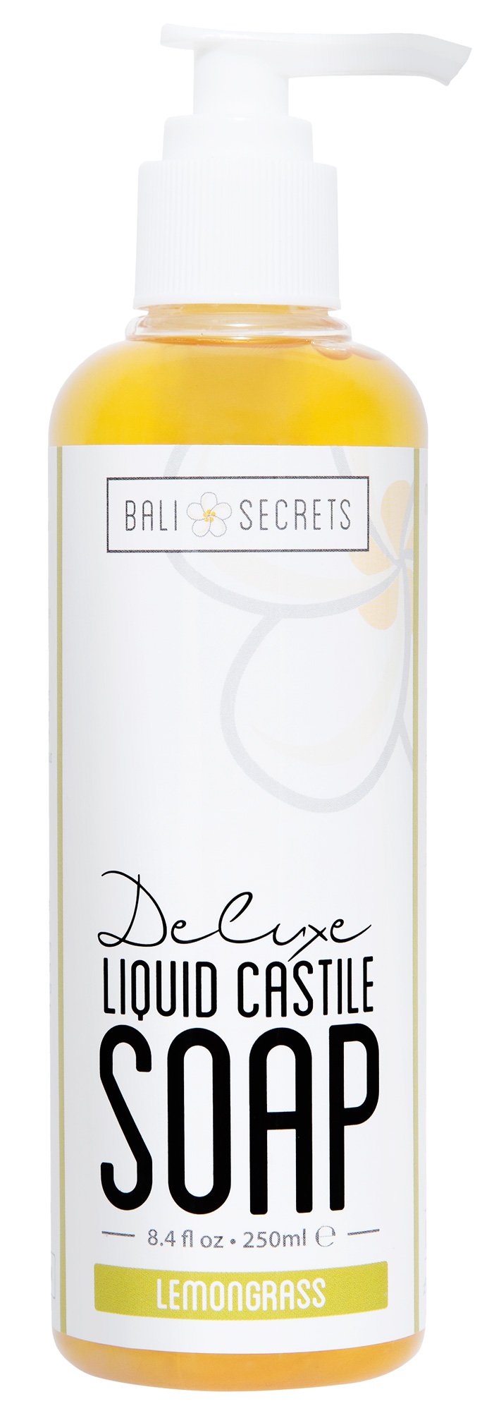 Bali Secrets Deluxe Liquid Castile Soap - Lemongrass - All Natural Ingredients - Vegan - Made with Premium Oils - Biodegradable - For Body & Face - Handcrafted in Small Batches