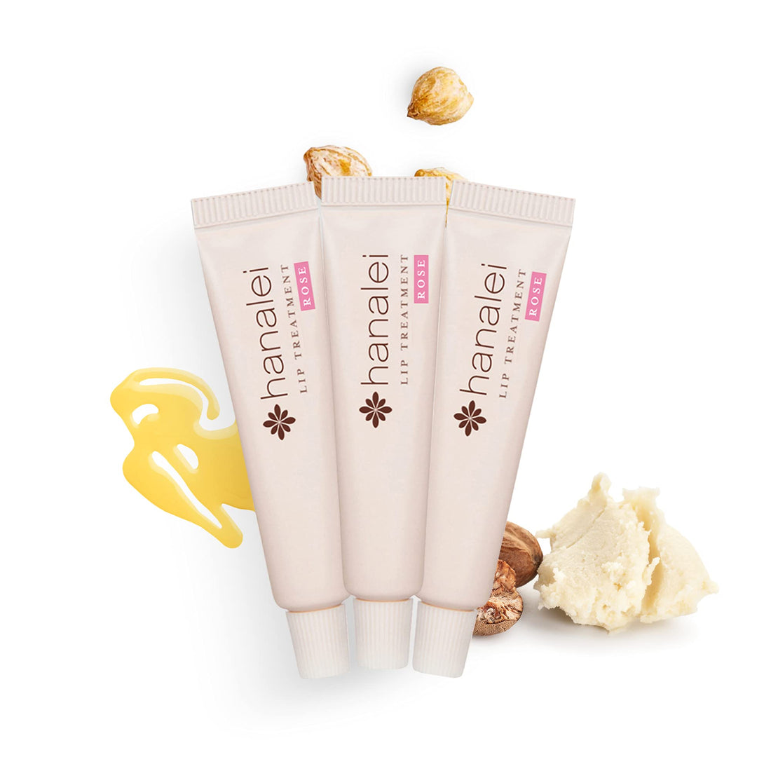 Lip Treatment (Rose) 3 Pack Travel Set by Hanalei, Made with Kukui Oil, Shea Butter, Agave, and Grapeseed Oil Soothe Dry Lips, 3 x 5g (Cruelty free, Paraben Free) MADE IN USA