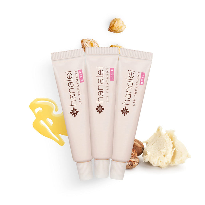 Lip Treatment (Rose) 3 Pack Travel Set by Hanalei, Made with Kukui Oil, Shea Butter, Agave, and Grapeseed Oil Soothe Dry Lips, 3 x 5g (Cruelty free, Paraben Free) MADE IN USA