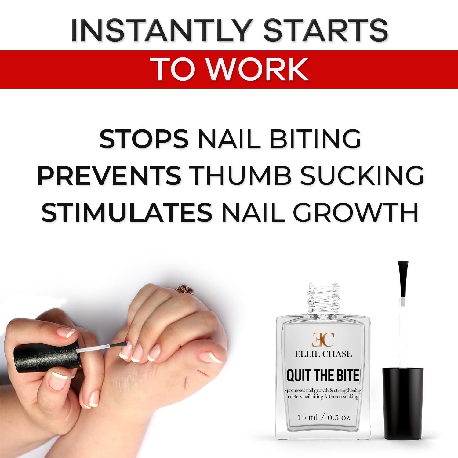 Ellie Chase Nail Biting Thumb Sucking Deterrent Polish No Formaldehyde Toluene or DBP, clear, 0.5 Fl Oz