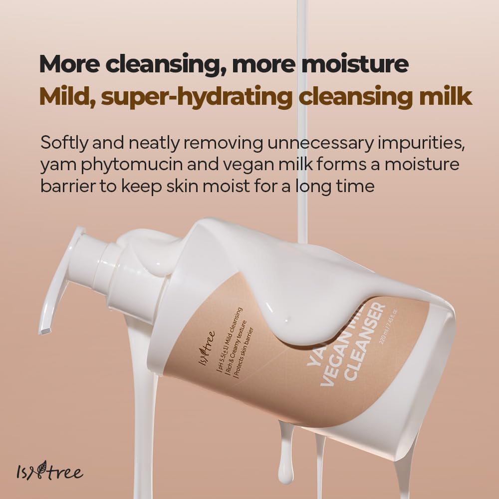 IsNtree Yam Root Vegan Milk Cleanser 220ml, 7.43 fl.oz | Korean Skincare | Rich & Creamy Texture | Hydrating & Mild | Vegan Skincare
