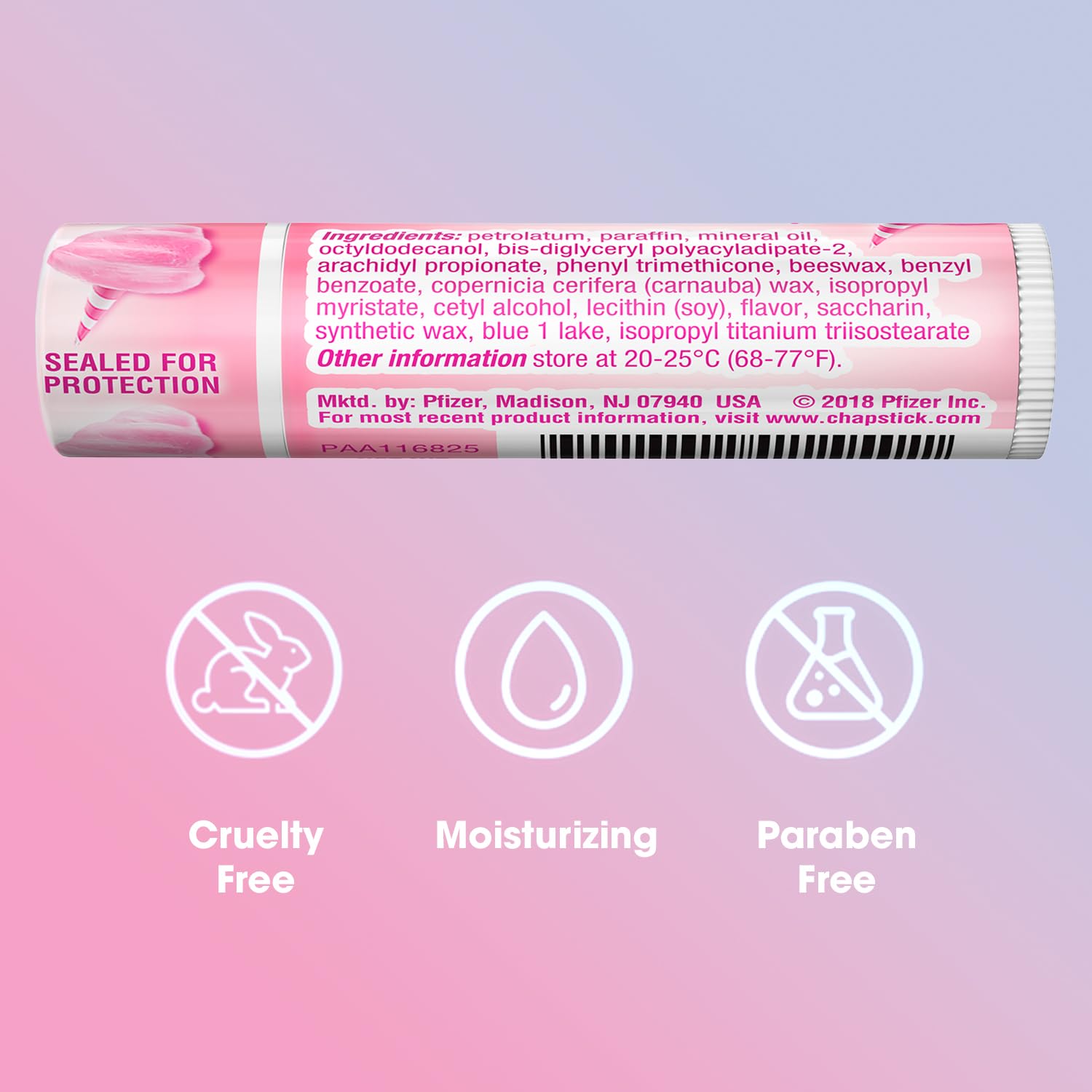 ChapStick Lip Balm, Cotton Candy – Fun & Yummy Moisturizing Lip Care for Dry, Cracked Lips, 0.15 Oz