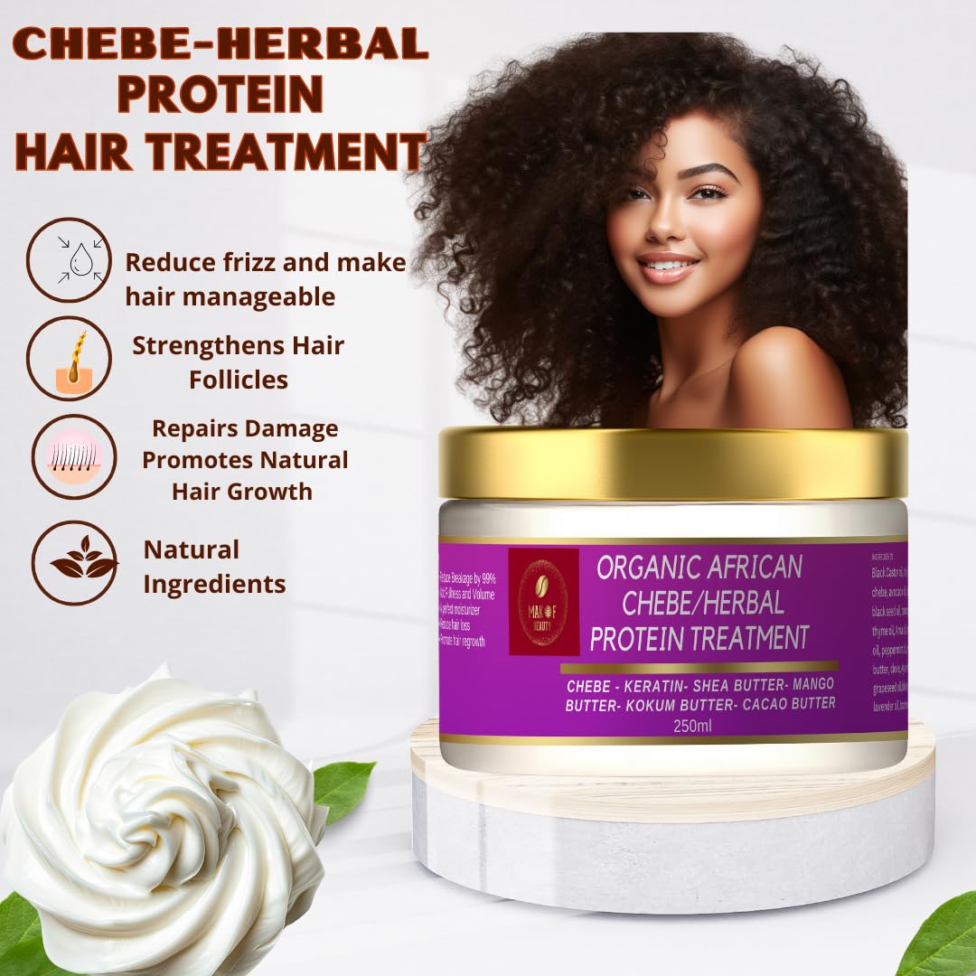 MAKOF BEAUTY Chebe Deep Conditioner Protein Treatment, creamy rich texture formulated with naturals butters and Ayurvedics herbs. Provides Moisture, Hydration and Promote growth. 8oz(250ml)