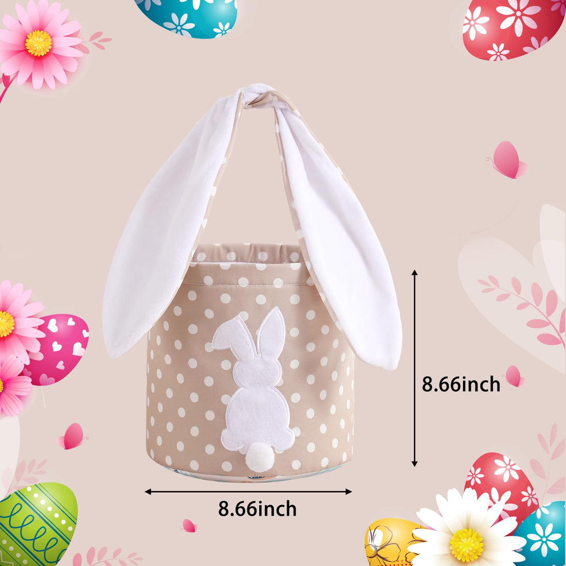 MONOBLANKS Easter Bunny Basket Bags, Rabbit Bucket Tote for Easter Egg Hunts Decorations Candy Gifts Storage (Blue)