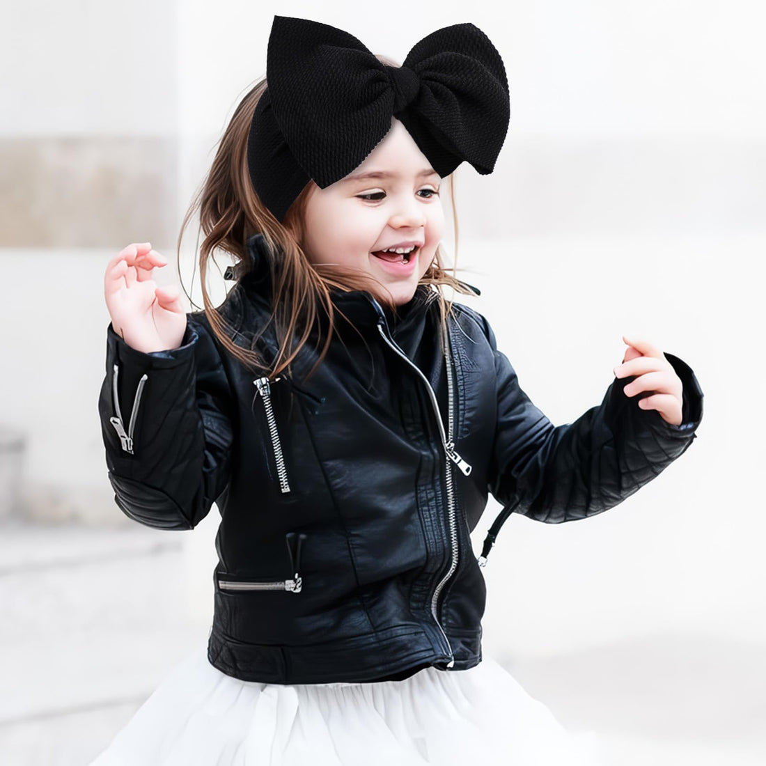 YanJie Hairband - Big Bows for Baby Girls Black & White, 2 Count (Pack of 2), Polyester, Hair Accessories, Unisex-Babies, Newborn, Infant, Toddlers, 0-6Months