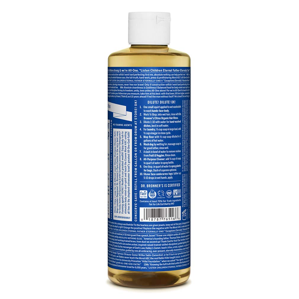 Dr. Bronner's Pure-Castile Liquid Soap Shower and Travel Pack - Peppermint 16oz. (2 Pack)