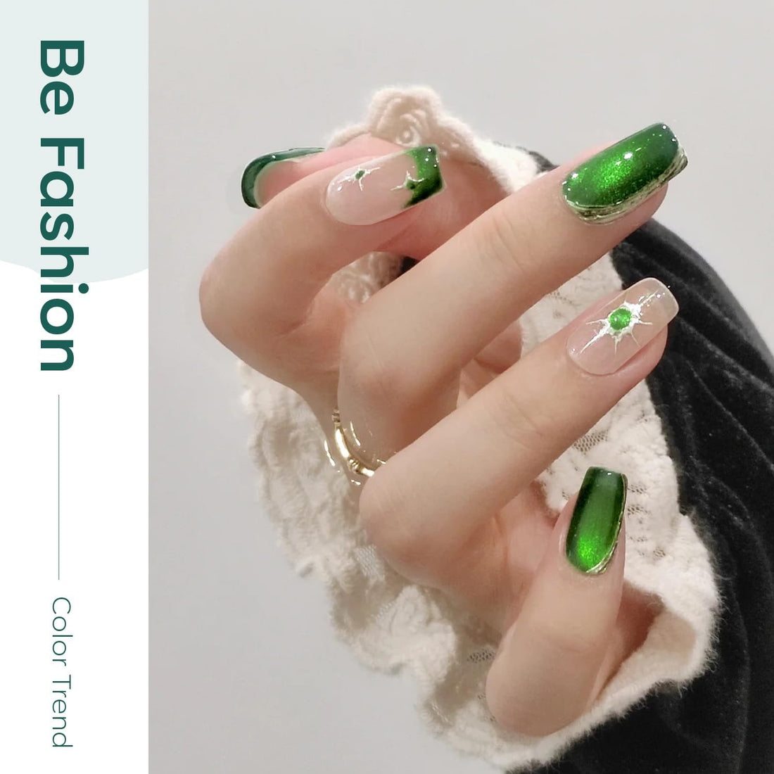 modelones Cat Eye Gel Nail Polish,15 ML Green Gel Nail Polish Sparkle Reflective Shimmer Glitter Green Polish 9D with Magnet Soak Off LED Spring Nail Art DIY Salon
