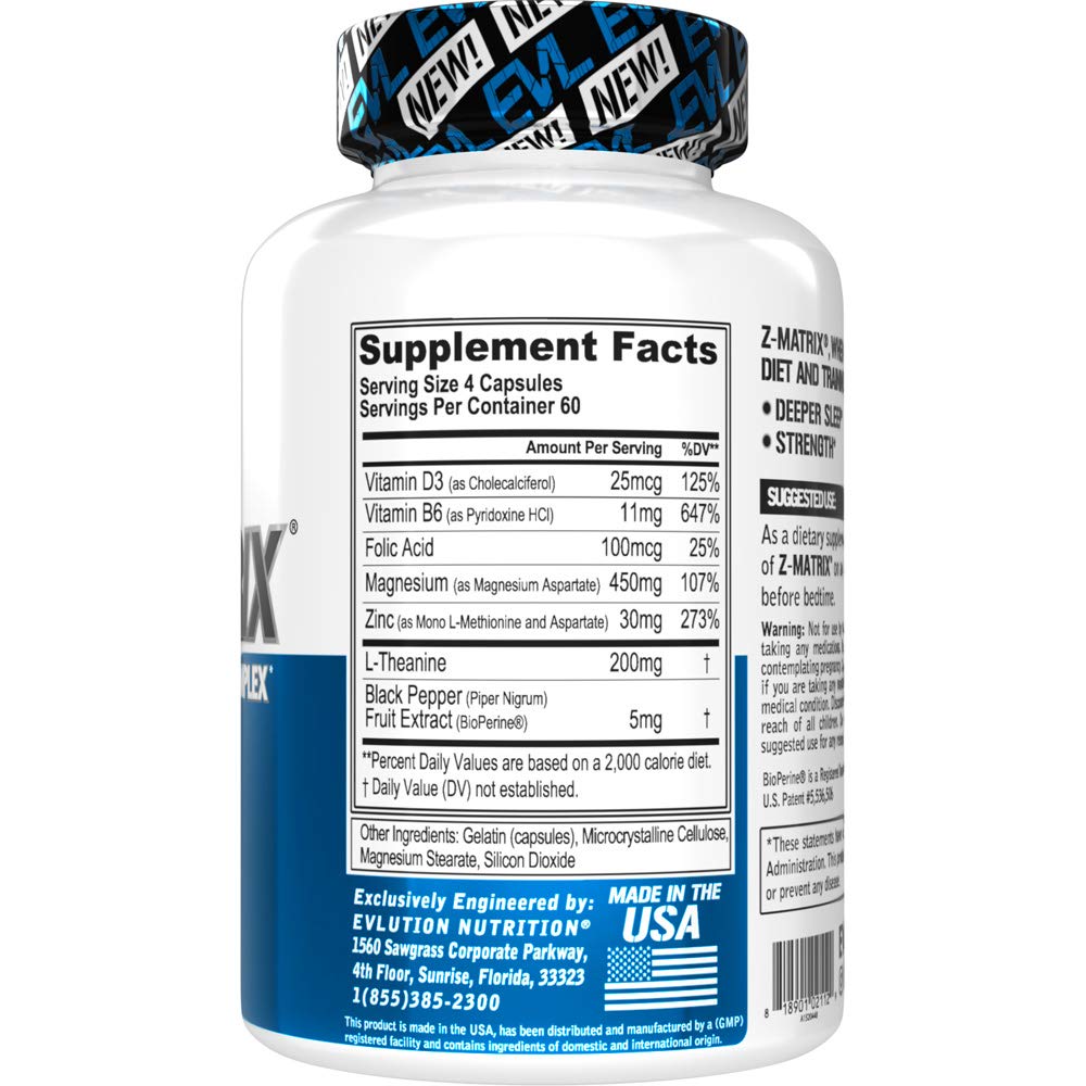 Evlution EVL Post Workout Recovery Bodybuilding Supplement - Magnesium and Zinc - ZMatrix Zinc Magnesium Aspartate Muscle Recovery Supplement for Sleep Support and Muscle Health