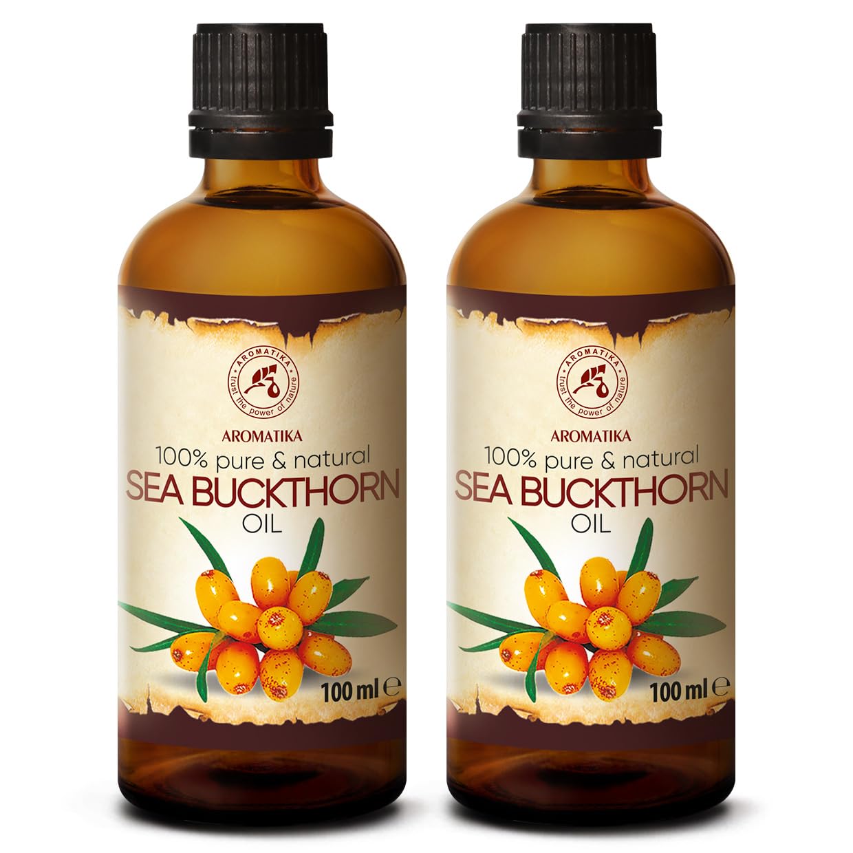Sea Buckthorn Oil (2pack of 2 x 3.4oz) 6.8oz - Cold Pressed - Pure & Natural - Hippophae Rhamnoides - Carrier Oil for Essential Oils - Nails - Hair - Face & Body Care