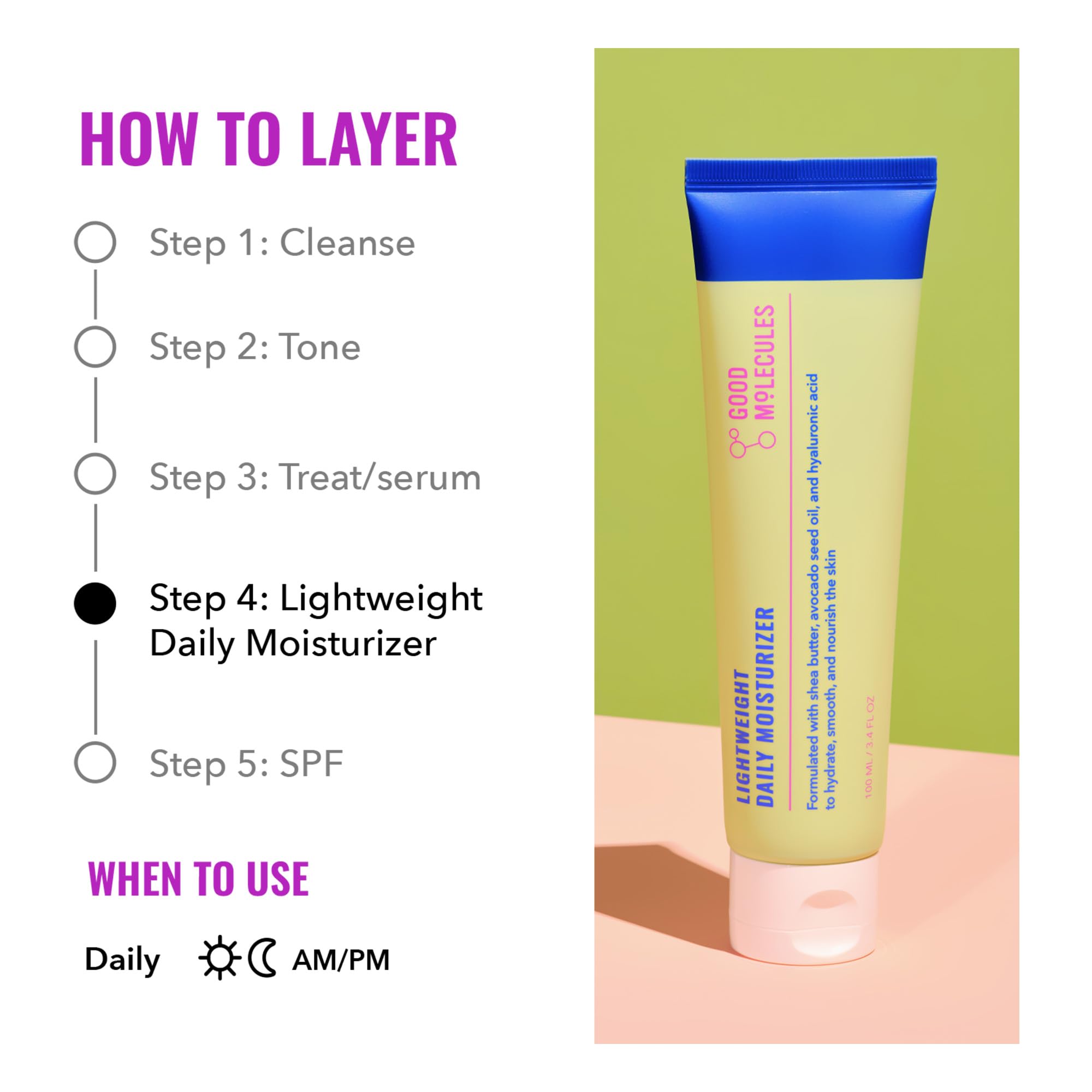 Good Molecules Lightweight Daily Moisturizer - Non-Greasy Face Moisturizer with Shea Butter and Hyaluronic Acid for Deep Hydration - Face Lotion, Skin Care for Face