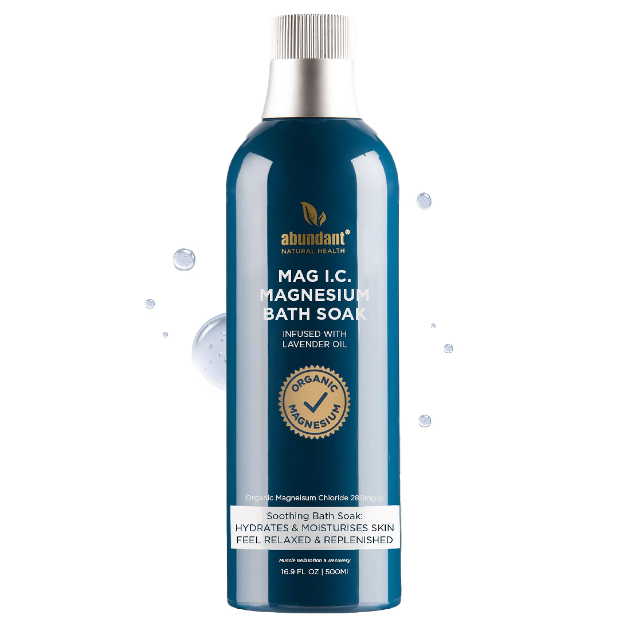 Abundant Natural Health MAG I.C. Magnesium Bath Soak Infused with Lavender Oil to Hydrate, Soothe and Moisturize Skin, Relax and Replenish Muscles, Highly Concentrated Pure Magnesium Salts, 500mL