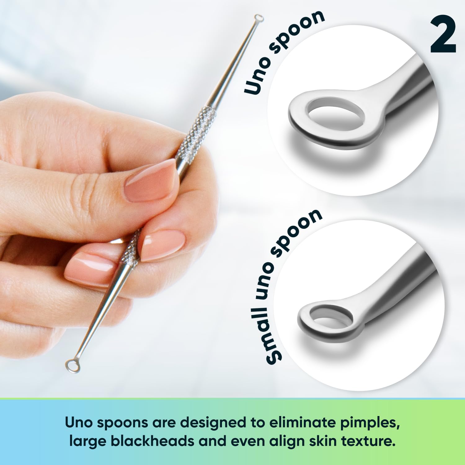 Ultimate Blackhead Removal Skincare Tools Set, Vidal Loops, Uno Spoon, 5 in 1, Metal Storage case