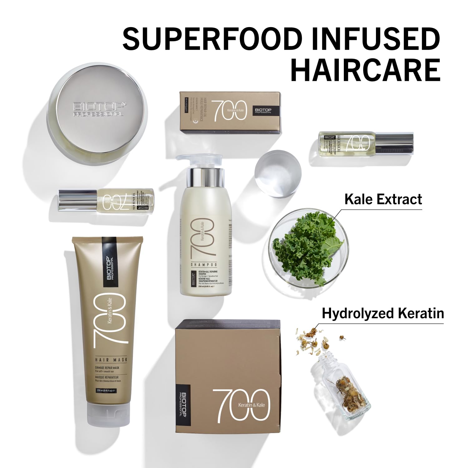 Biotop Professional 700 Keratin + Kale Hair Conditioner - Made With Vitamin E to Soften & Strengthen Strands - Nourishing + Moisturizing Conditioner for Damaged Hair - 16.9 oz