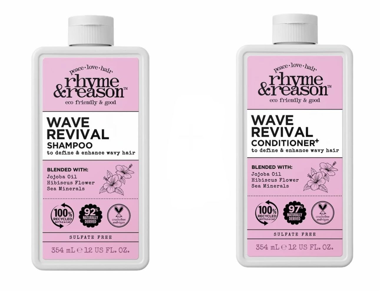 Rhyme & Reason Wave Revival Shampoo & Conditioner SET. 13 Fl. Oz. Each Bottle. To Define & Enhance Wavy Hair. Vegan Cruelty Free., White