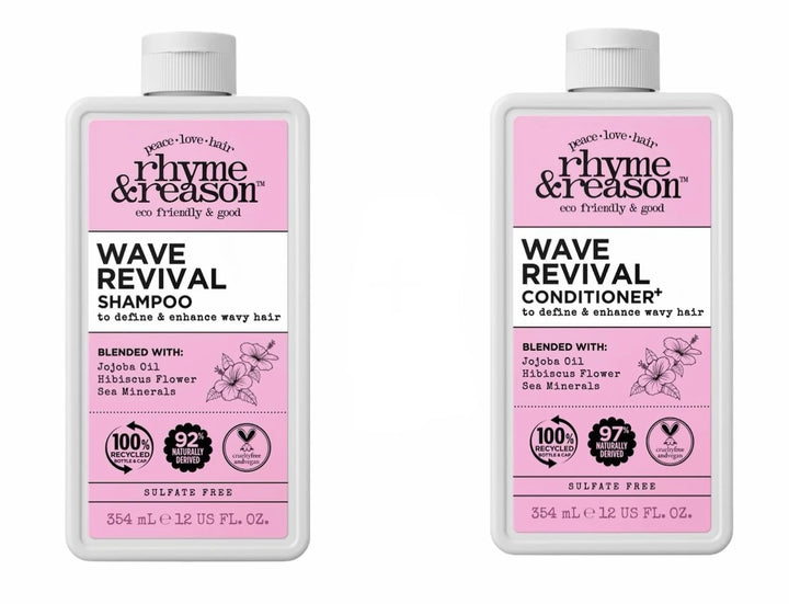 Rhyme & Reason Wave Revival Shampoo & Conditioner SET. 13 Fl. Oz. Each Bottle. To Define & Enhance Wavy Hair. Vegan Cruelty Free., White