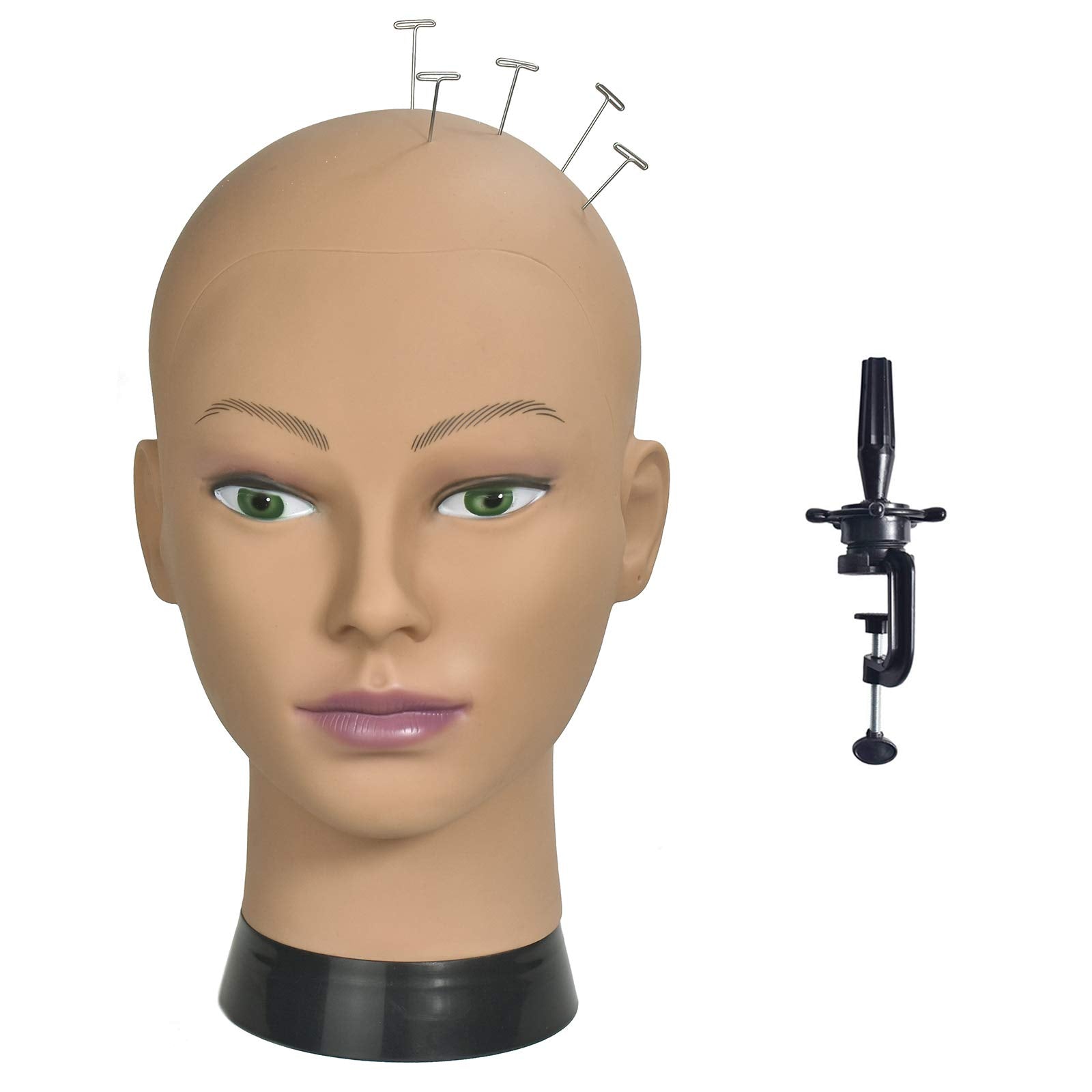 Ba Sha Afro Cosmetology Mannequin Head Bald Manikin head for Wigs Making Wig Display Hat Display Glasses Display with Free Clamp