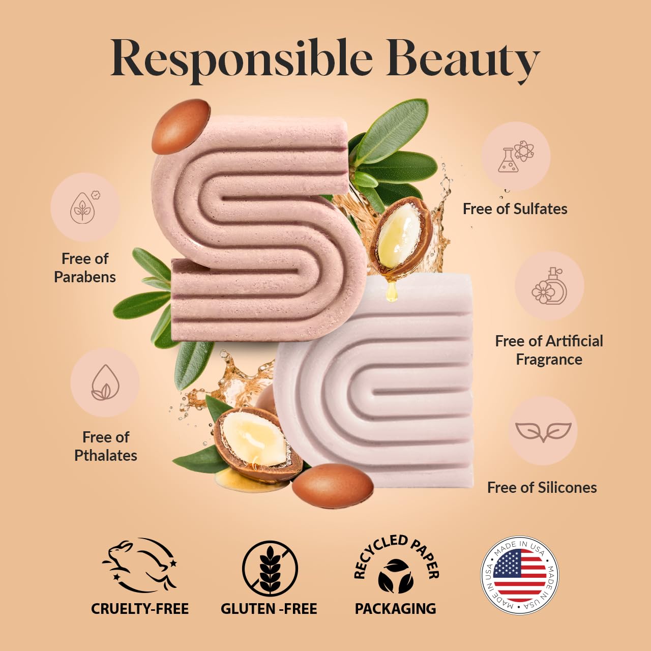 Kitsch Repairing Argan Oil Solid Conditioner Bar for Hair Care – Vegan, All Natural, Made in USA, Paraben-Free, Sulfate-Free, for Damaged, Weak, and Brittle Hair, 2.7 oz