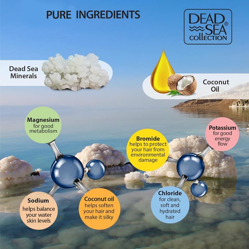 Dead Sea Collection Shampoo and Conditioner Set with Coconut Oil – Hydrating Softening Hair Products with Dead Sea Minerals for All Hair Types – Set of 2 Bottles (33.8 & 30.6 Fl. Oz.)