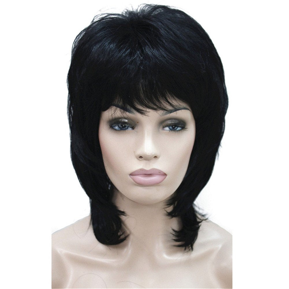 #1-Black: Aimole Soft Shaggy Layered Medium Length Classic Cap Synthetic Women Wigs(1-Black)