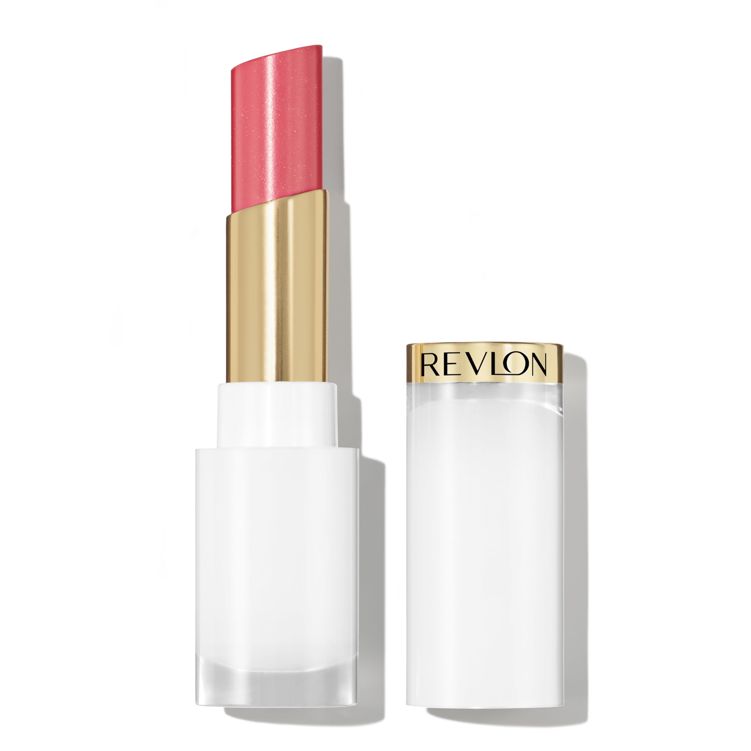 REVLON Super Lustrous Glass Shine Balm, Hydrating Tinted Lip Balm with Hyaluronic Acid, Aloe & Rose Quartz, Medium Pink Lipstick, Beaming Strawberry, 0.11 oz