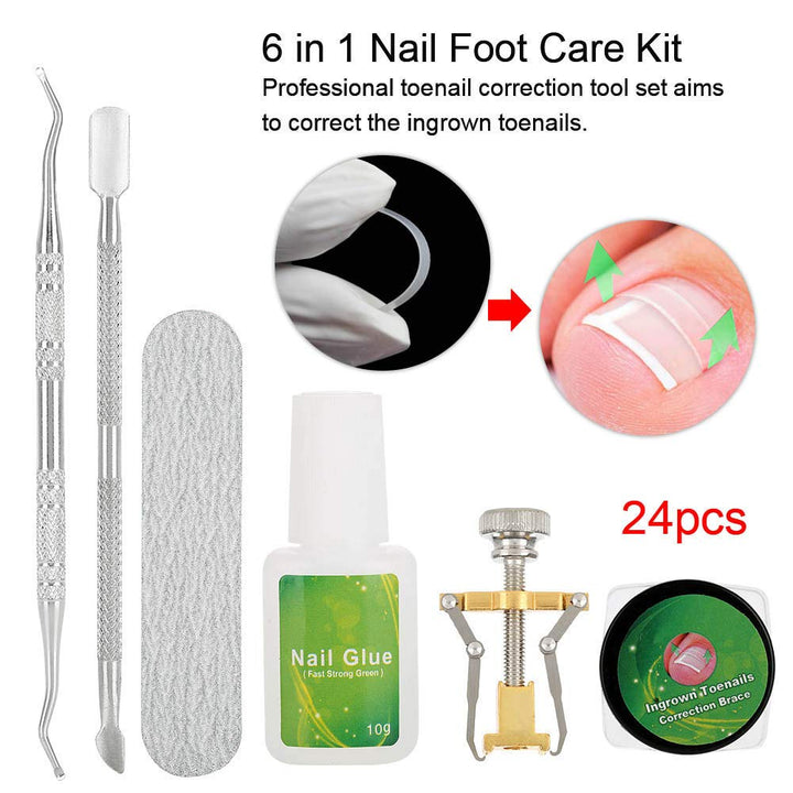 ZJchao 24 Pcs Stickers: Nail Fixer Pedicure Toenail, 6 In 1 Set Ingrown Toe Nail Corrector Tool Recover Correction Tool Nail Foot Care Kit(24 Pcs Stickers)