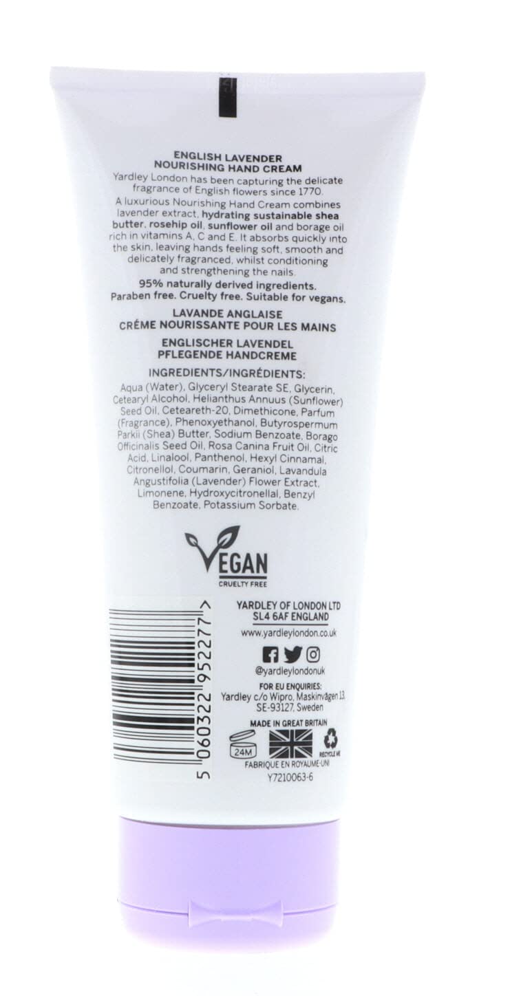 Yardley of London English Lavender Hand and Nail Cream for Women, 3.4 Ounce
