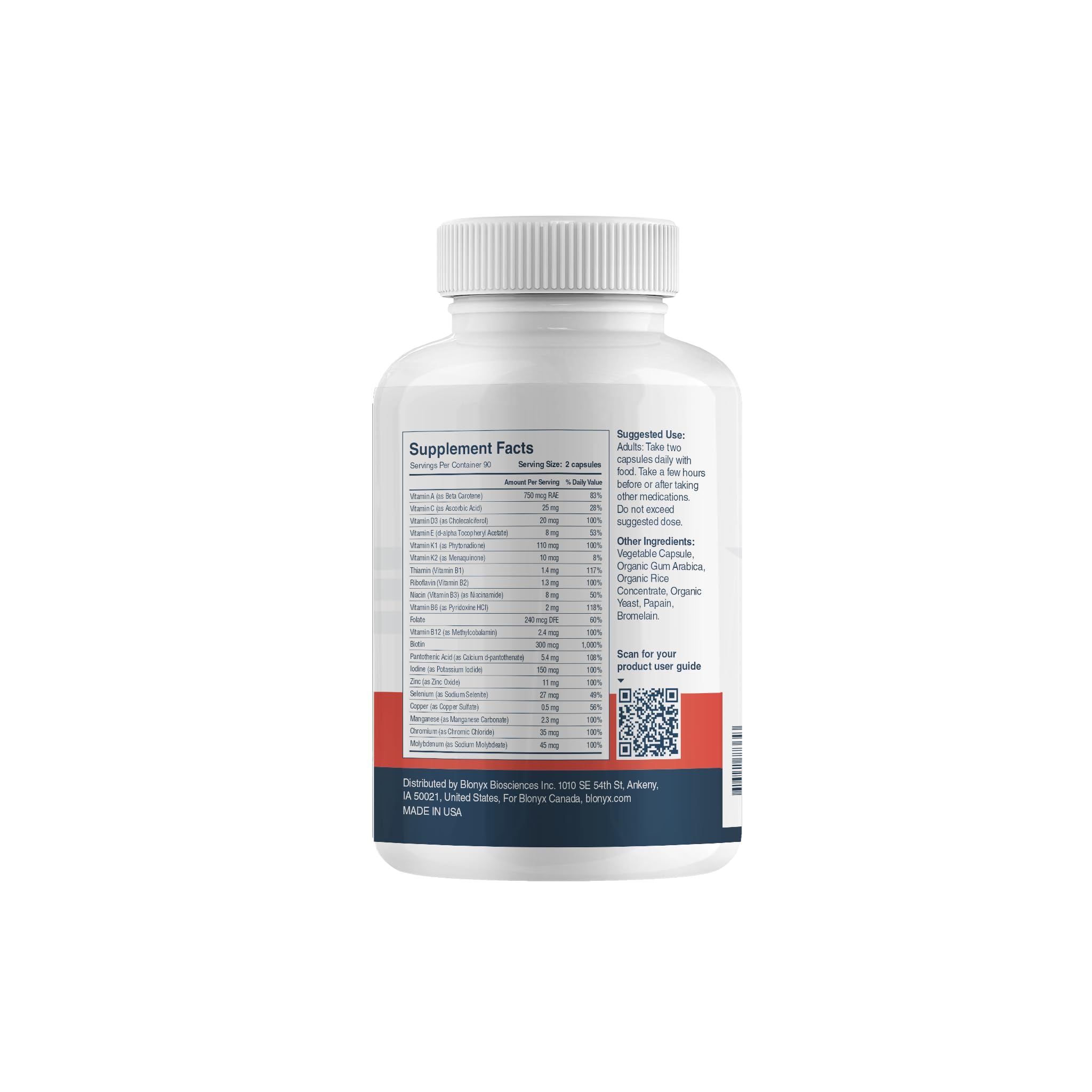 Blonyx Multivit+ Athlete's Multivitamin - Whole Food-Sourced Nutrients, Supports Performance & Muscle Health, 90 Day Supply