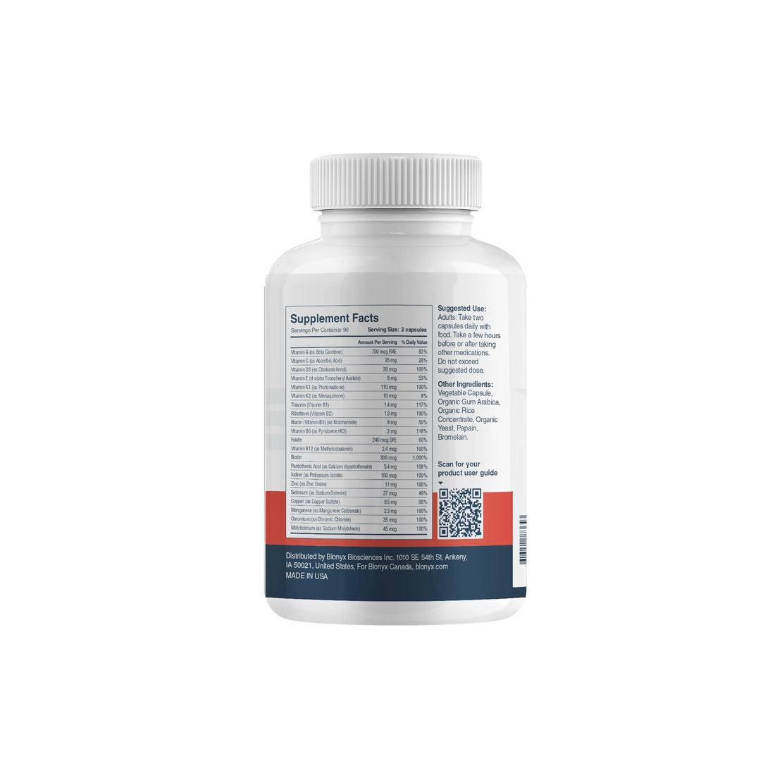 Blonyx Multivit+ Athlete's Multivitamin - Whole Food-Sourced Nutrients, Supports Performance & Muscle Health, 90 Day Supply