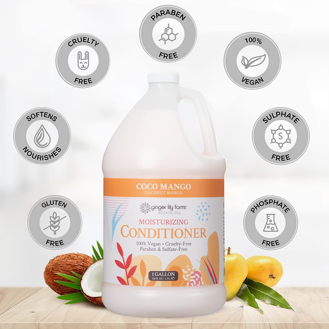 Ginger Lily Farms Botanicals Conditioner Gallon, Coco Mango, 128 Fluid Ounce