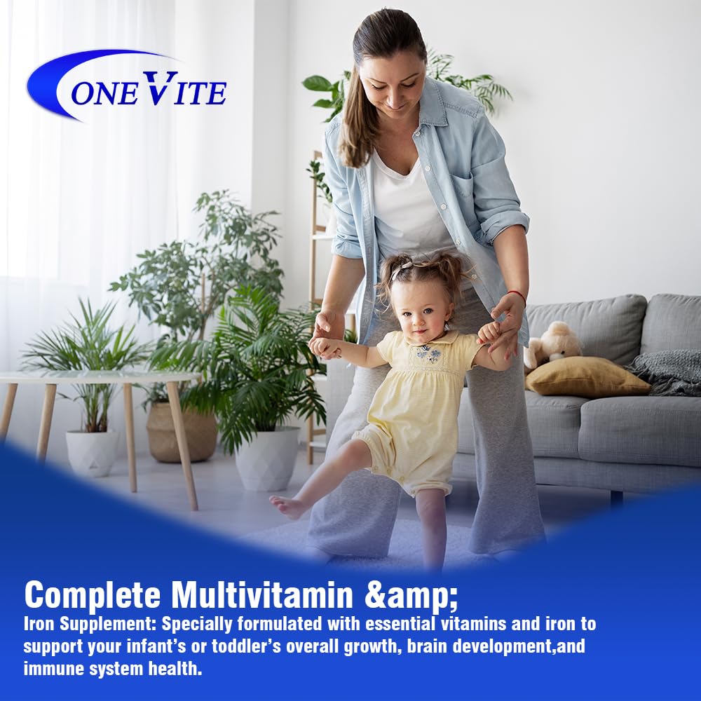 Poly-Vite+Iron Multivitamin Iron Drops for Infants & Toddlers – Supports Strong Growth, Brain Development, Immune Health – No Artificial Colors, Gluten-Free, 50mL Dropper Bottle by One Vite