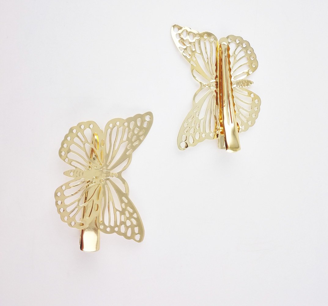 Yueton Pack of 2 Golden Butterfly Hair Clip Hair Accessories