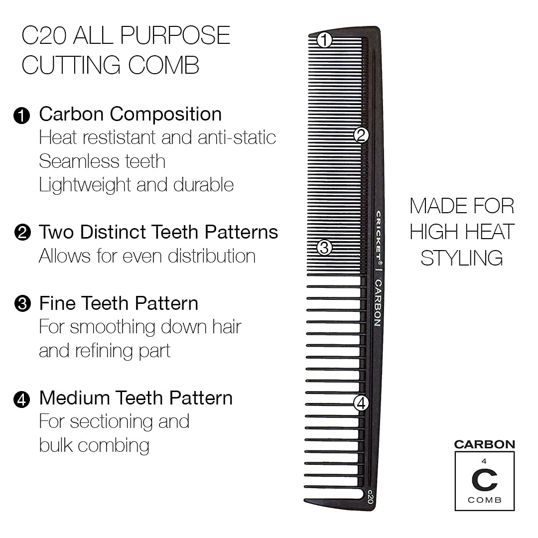 Cricket Carbon Hair Comb (Various Styles) C-20 All-Purpose AD