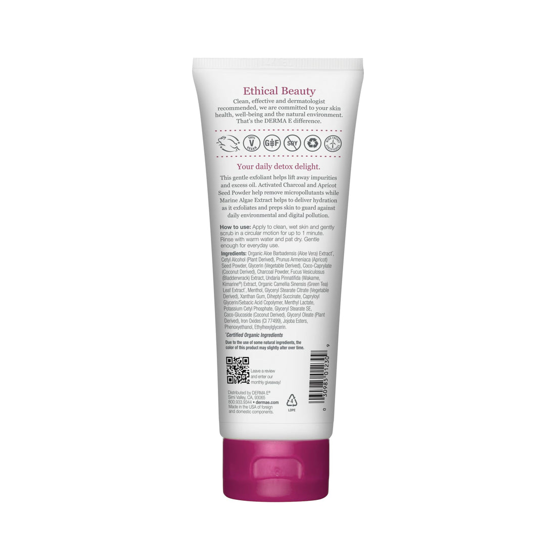 derma e Purifying Daily Detox Scrub With Activated Charcoal 4 oz