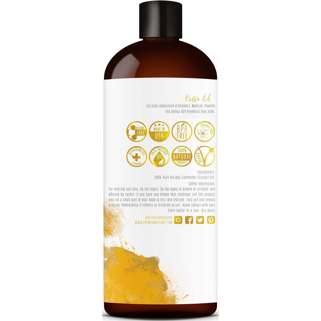 Castor Oil Pure Carrier Oil - Cold Pressed Castor Oil for Essential Oils Mixing Natural Skin Moisturizer Body & Face, Eyelash Caster Oil, Eyelashes Eyebrows Lash & Hair Growth Serum, 16 oz
