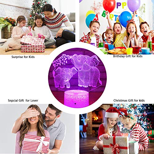 Elephant 3D Night Light for Kids 3D Lamp with 16 Colors Changing Remote Control Elephant Toys 10 9 3 5 2 8 1 7 6 4 Year Old Girls Women Baby Boys Gifts (Elephant)