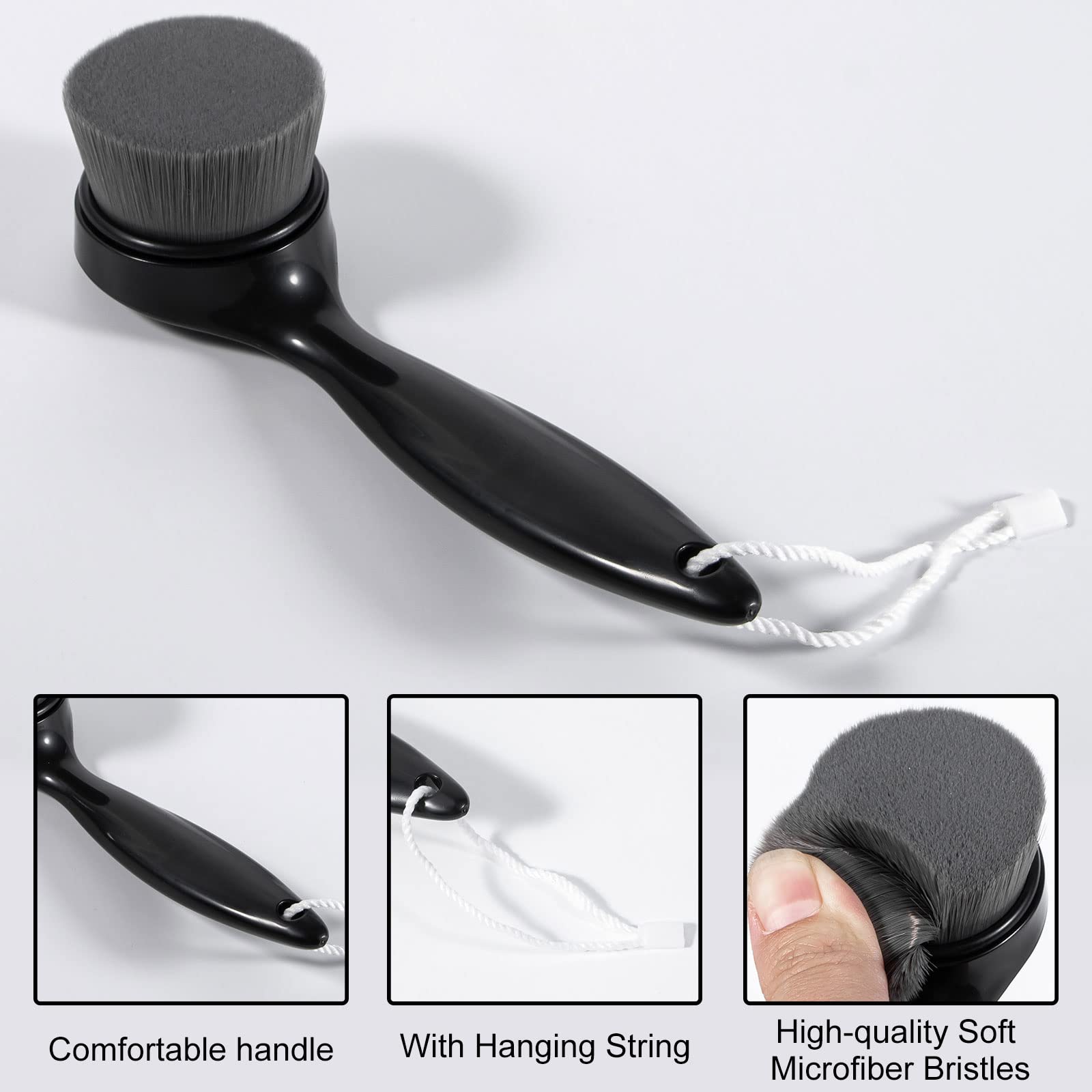 Beomeen 2 Pack Soft Bristle Facial Cleansing Brush for Deep Pore Cleaning, Face Exfoliating Scrub Brush with Bamboo Charcoal Bristle for Face Cleansing Skincare, Massage, Black