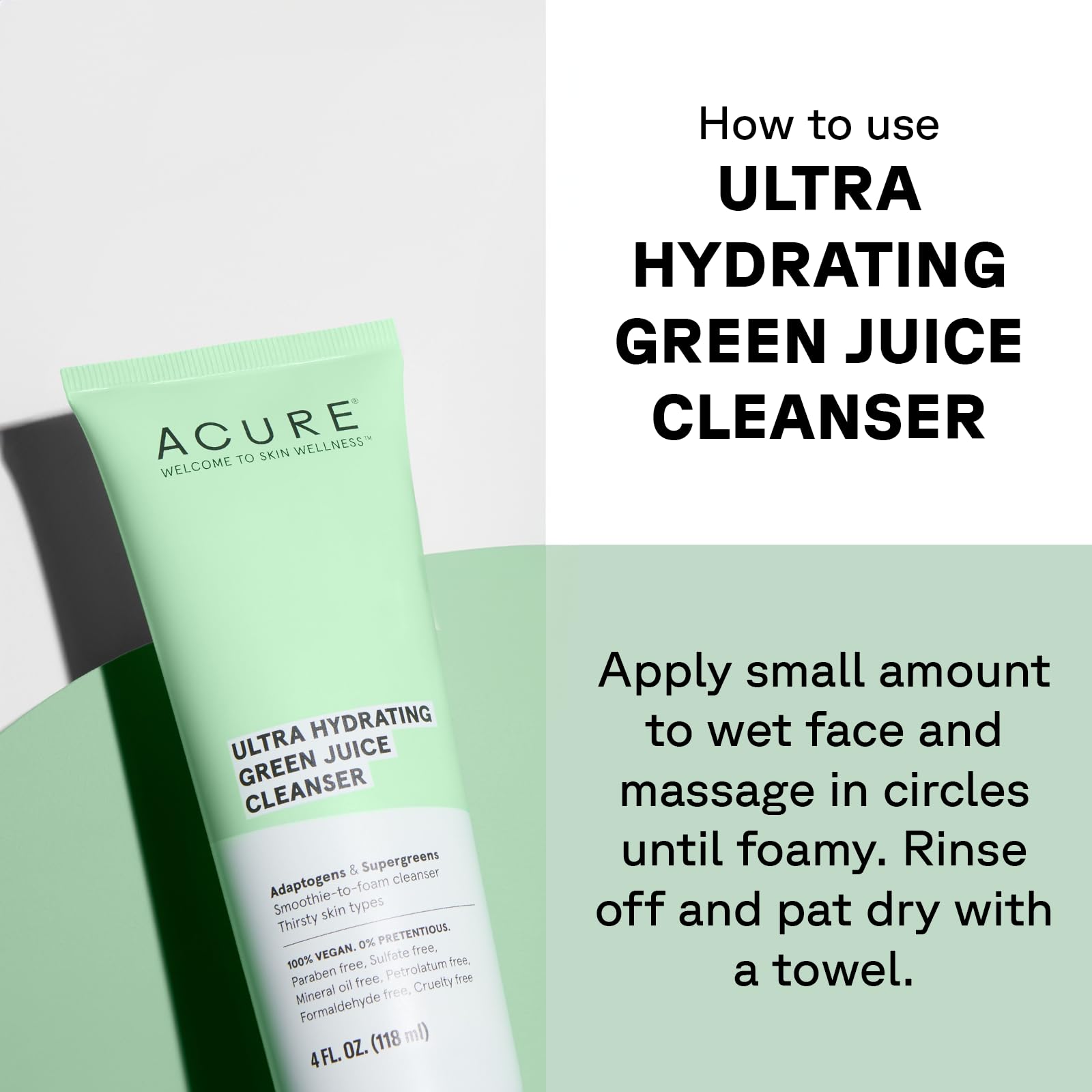 ACURE Ultra Hydrating Green Juice Cleanser | 100% Vegan | Intense Moisture for Super Thirsty Skin | Supergreens & Adaptogens - Purifies, Deep Cleanses & Refreshes | 4Fl Oz