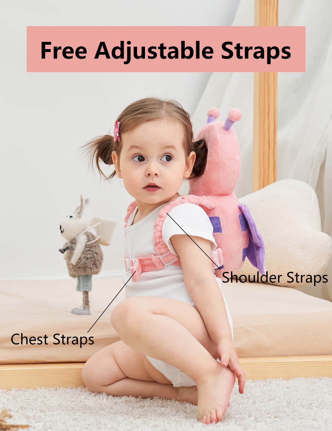 JunNeng Toddler Baby Head Protection Cushion Backpack Wear,Pink Butterfly