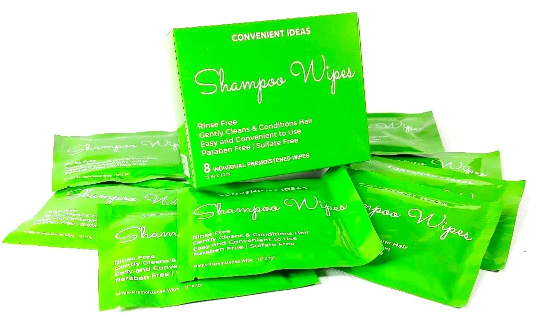 Generic Convenient Ideas Shampoo Wipes (8) Rinse Free Hair Cleansing Dry No Rinse, white