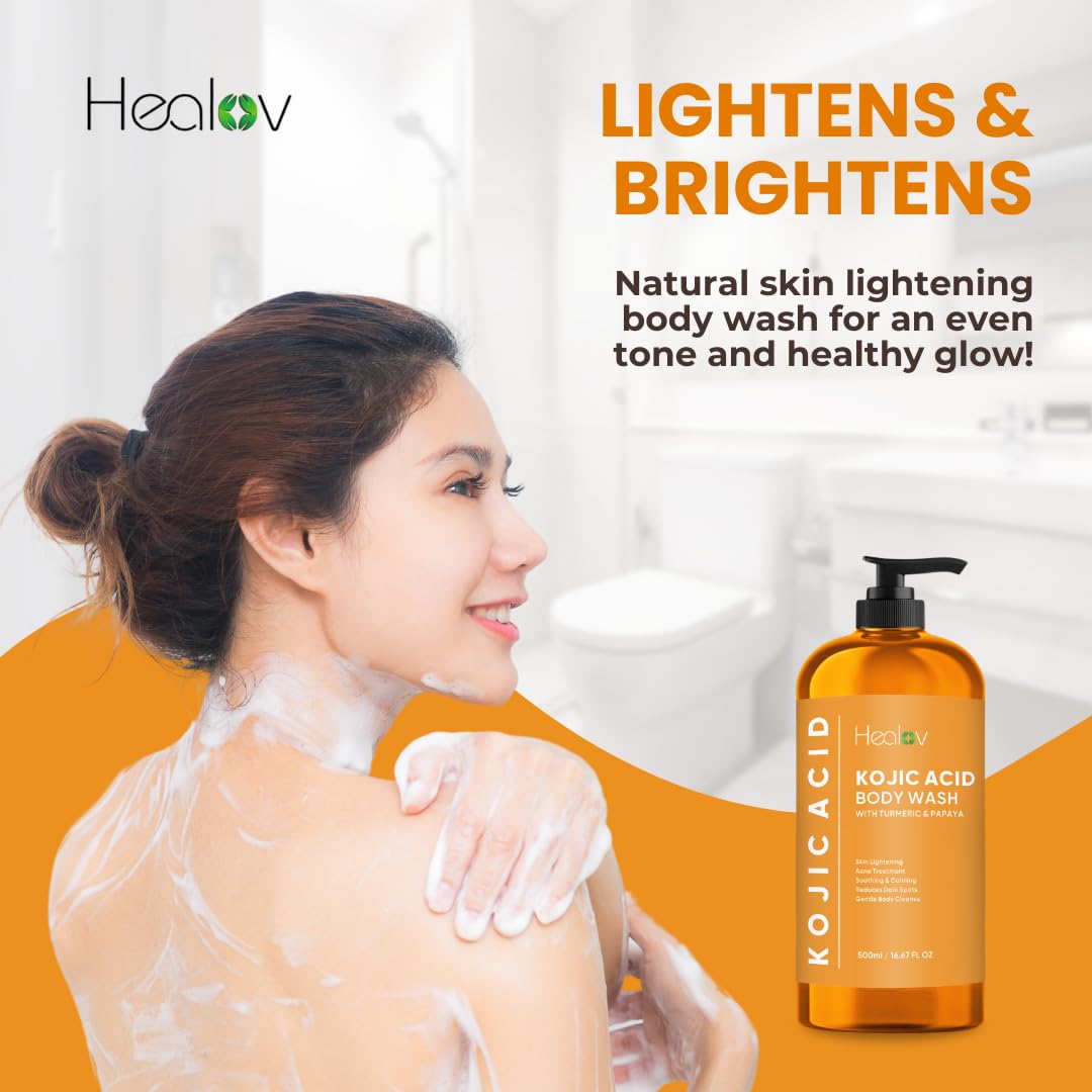 Healov Kojic Acid Soap for Hyperpigmentation – Skin Brightening Kojic Papaya Body Wash – Dark Spot Soap Reduces Acne, Scars, and Evens Skin Tone – Turmeric Body Wash for Brighter Glowing Skin