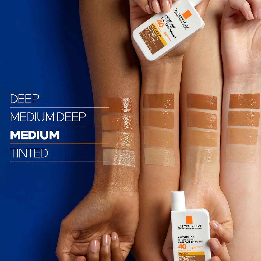 La Roche-Posay Anthelios Tinted Sunscreen SPF 40+, Broad Spectrum SPF + Antioxidants, Titanium Dioxide & Zinc Oxide Sunscreen, 4 Flexible Shades With No White Cast, Oil Free & Oxybenzone Free