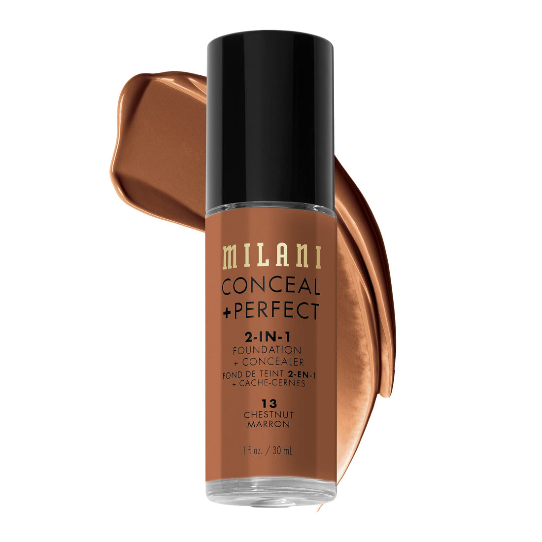 Milani Perfect 2-in-1 Matte, Satin Cruelty-Free Liquid Foundation and Concealer (Chestnut, 1 Fl. Oz.)