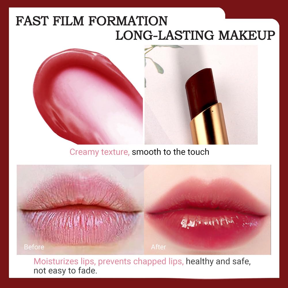 BINGBRUSH Peach Color Changing Lipstick,Moisturizer Long Lasting Lip Care Lip Balm Magic Lip Gloss Lip Tint Stain Gloss Set for Women (2 Pcs Red Cherries Lip Balm)
