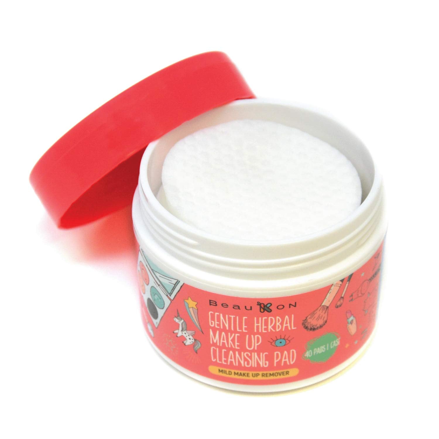 BeauKON Gentle Herbal Makeup Cleansing Pads, Centella Asiatica Gotu Kola Daily Makeup Remover Wipes (40 Count)