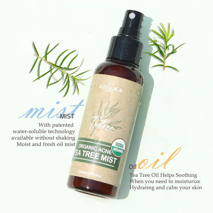 [USDA Certified] TheAromaShop Organic Acne Tea Tree Mist Korea Atonanda Facial & Bag & Body & Face Spray -Acne Skin Care Natural Ingredients - 3.38 fl. oz