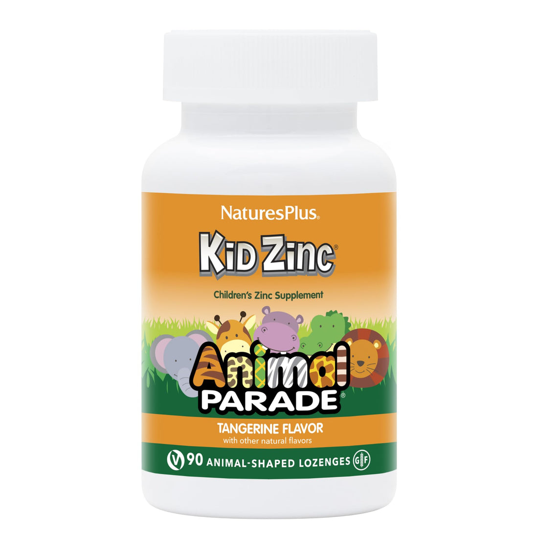 Natures Plus Animal Parade KidZinc, Tangerine Flavor - 90 Animal-Shaped Lozenges - Organically Chelated Zinc - Vegan, Gluten Free - 90 Servings