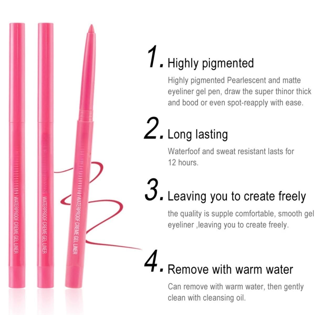 ONarisae eyeliner pencil retractable eyeliner creamy pigmented smudge proof eye liner pen White