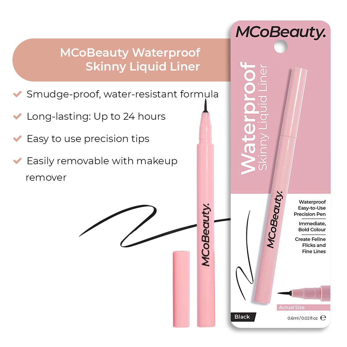MCoBeauty Waterproof Liquid Eyeliner | Long Lasting and Ultra-Fine Vegan Liquid Liner | Black